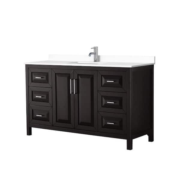 Wyndham Collection Daria 60in.Wx22 in.D Single Vanity in Dark Espresso with Cultured Marble Vanity Top in White with White Basin