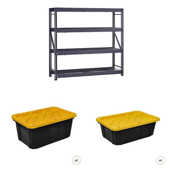 77 in. W x 72 in. H x 24 in. D Black 4-Shelf Metal Shelving Unit, 17 Gal. Tote and 14 Gal. Tote Combo