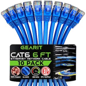 6 ft. Cat 6 Unshielded RJ45 Ethernet Cable Compatible with 10 Port Switch POE - Blue (10-Pack)