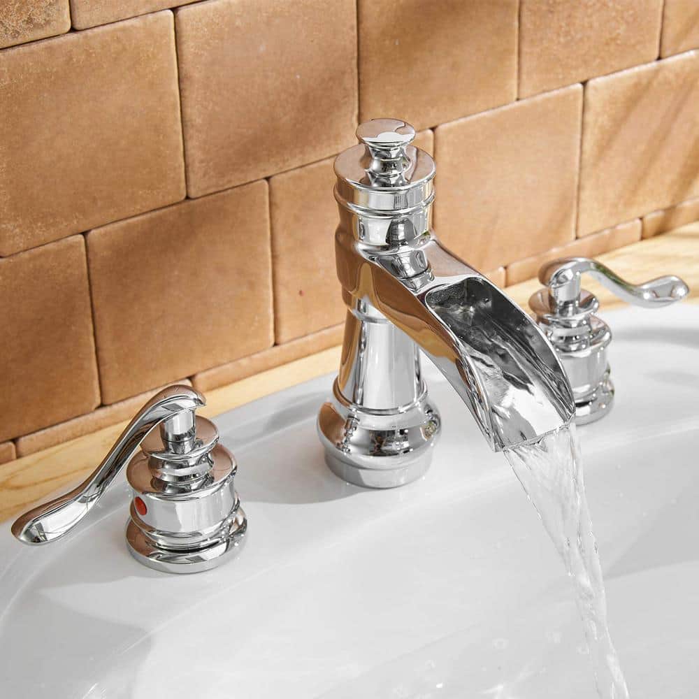Chrome 8 in. Waterfall Widespread 2-Handle Bathroom Faucet