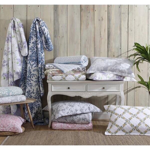 Laura Ashley Venetia 2-Piece Gray Floral Cotton Twin Quilt Set