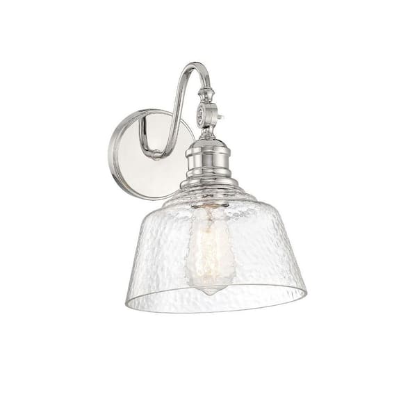 TUXEDO PARK LIGHTING 9 in. W x 11.5 in. H 1-Light Polished Nickel Wall Sconce with Clear Vintage Glass Shade
