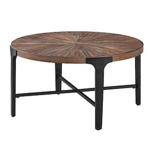 Chevron 36 in. Round Wood Top Brown and Black Cocktail/Coffee Table