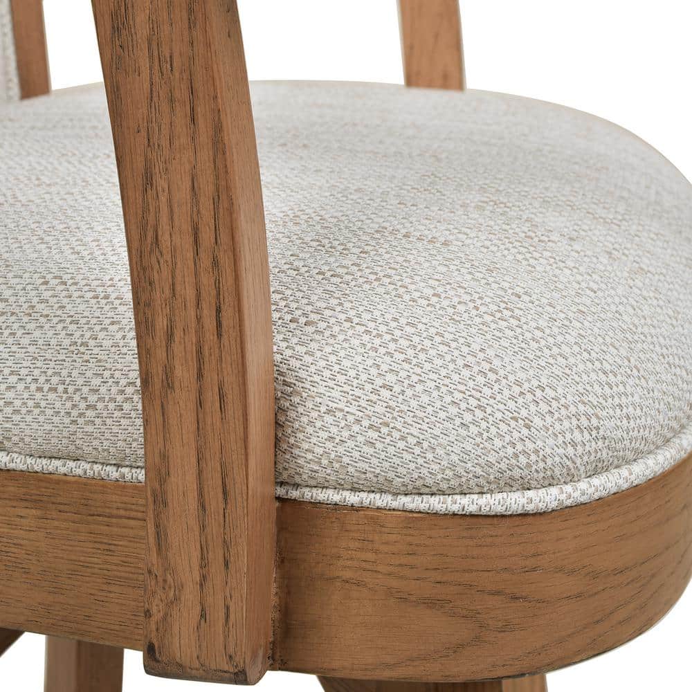 Williams 31'' White Leather Swivel Bar Stool with Oak Armrests
