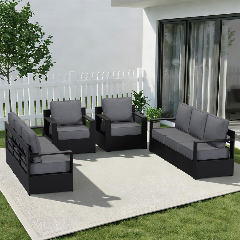 5-Piece Modern Outdoor Aluminum Armrest Iron-Back Sofa & Chair Set with Gray Cushions price history on PriceWatchPro