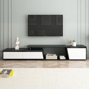 Black TV Stand Minimalist Rectangle Extendable Fits TVs up to 75 in. with Drawers and Cabinet