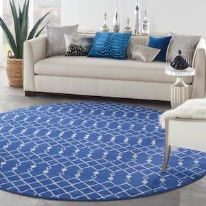Whimsicle Navy 8 ft. x 8 ft. Tribal Moroccan Contemporary Round Area Rug
