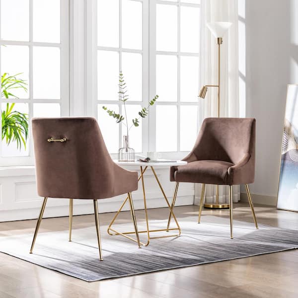 WESTINFURNITURE Trinity Coffee Upholstered Velvet Accent Chair with Metal Legs (Set Of 2)
