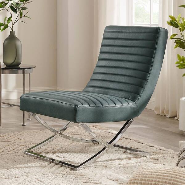 Art Leon Sally Gray Top Genuine Leather Accent Side Chair with X