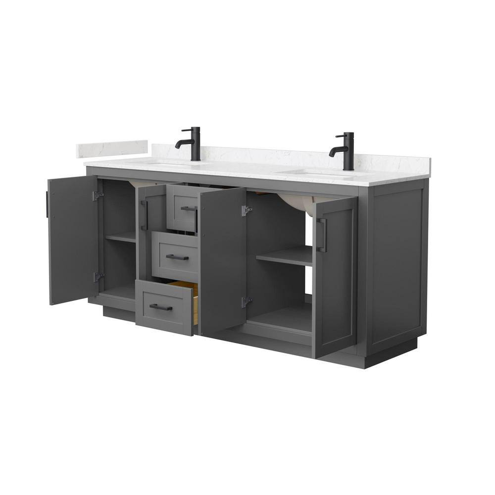 Miranda 72" Dark Gray Freestanding Double Vanity with Carrara Marble Top
