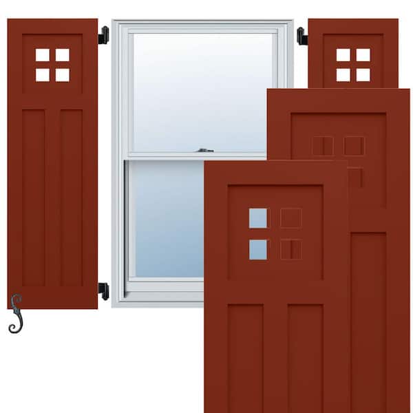 Ekena Millwork EnduraCore San Antonio Mission Style 12-in W x 70-in H Raised Panel Composite Shutters Pair in Pepper Red