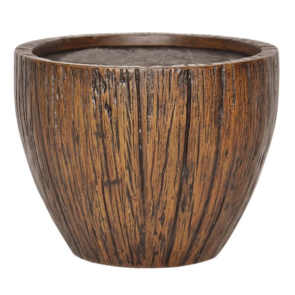 MPG 17 in. Dia Composite Short Crucible Driftwood Planter in Medium Dark Brown