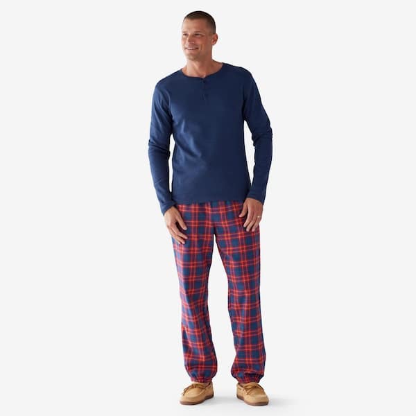 The Company Store Company Cotton Family Flannel Men's XX-Large Red/Navy  Plaid Henley Pajama Set 60010R-XXL-RED/NAVY - The Home Depot