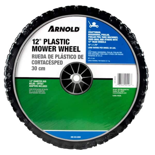 Arnold 12 in. x 1.75 in. Universal Plastic Wheel with 1/2 in. Dia Nylon Offset Hub and Adapters Included