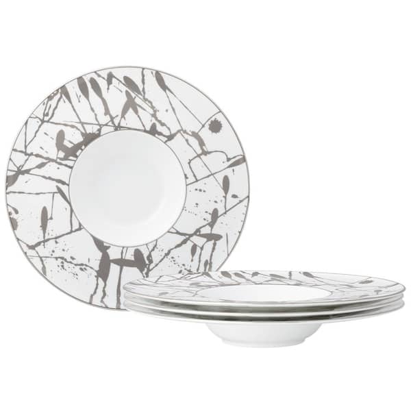 Noritake Raptures Platinum 10.75 in. 7 fl. Oz. Platinum Porcelain Rim Soup Bowls Set Of 4