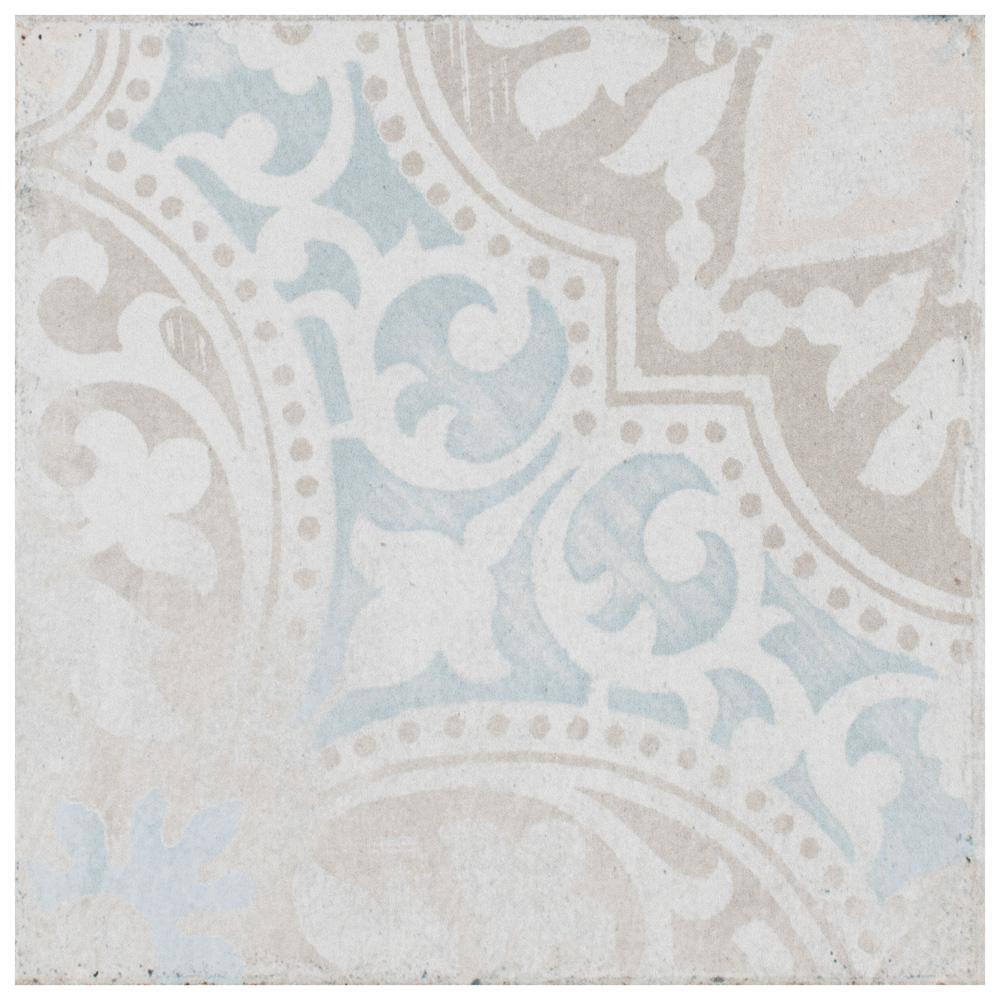 Barcelona 6" x 6" Beige and Blue Porcelain Patterned Tile