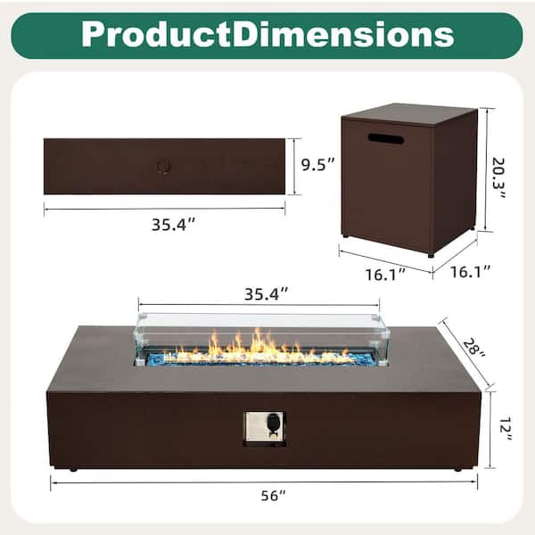56 in. 50.000 BTU Iron Propane Outdoor Fire Pit Table with Tank Table and Glass Wind Guard