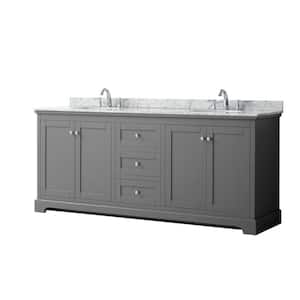 Avery 80 in. W x 22 in. D Bathroom Vanity in Dark Gray with Marble Vanity Top in White Carrara with White Basins