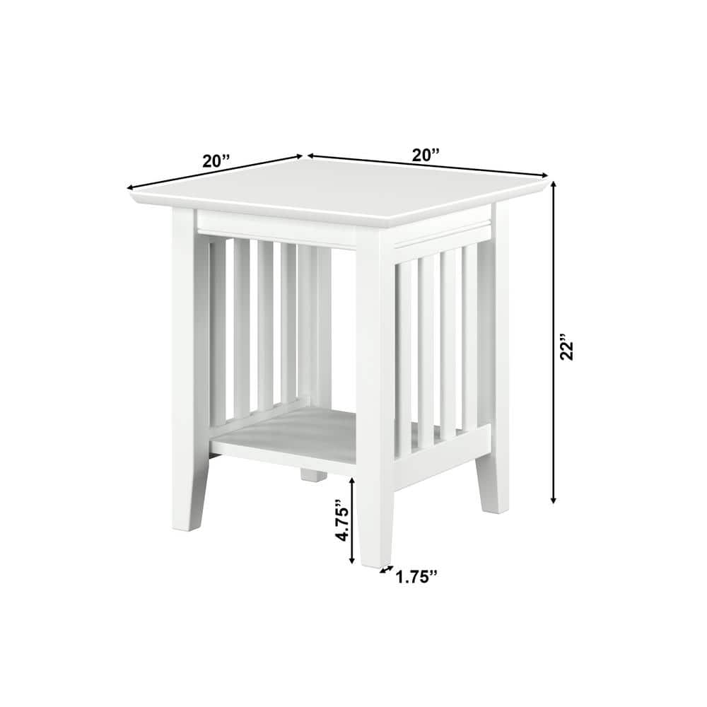 Atlantic Mission 20" White Solid Hardwood Square End Table