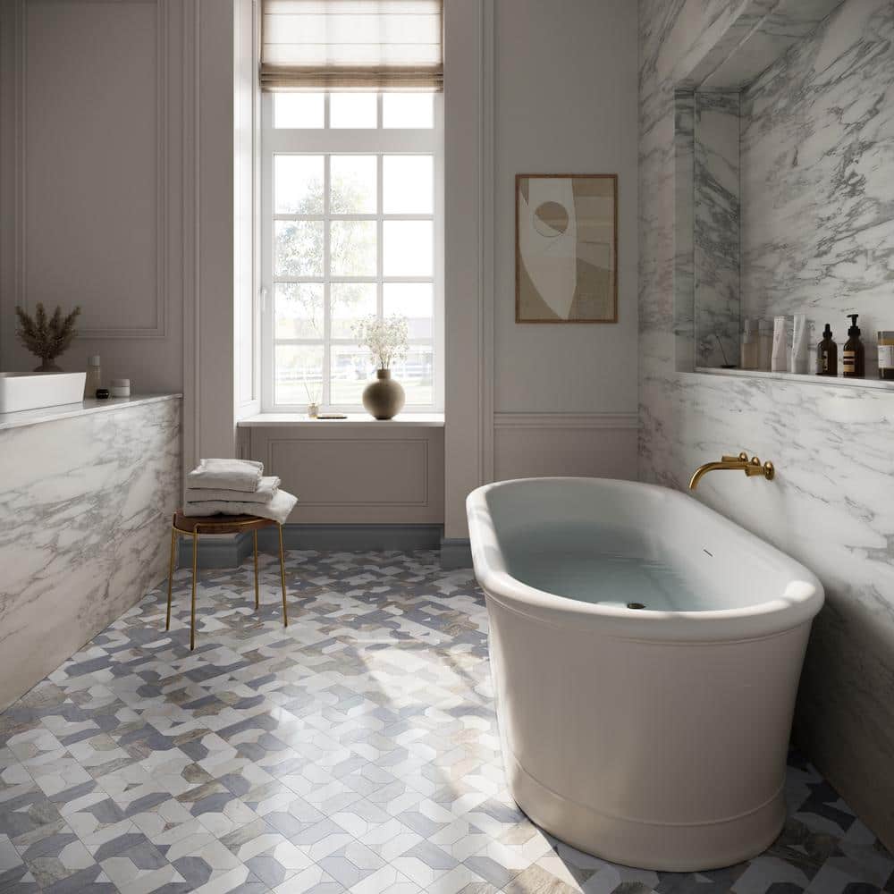 Pledge 12x12 Polished Marble Geometric Mosaic Tile