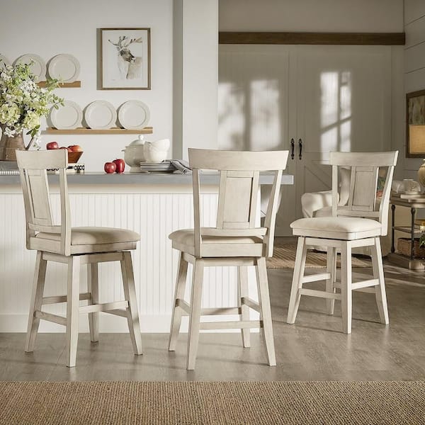 HomeSullivan Antique White Panel Back Wood Swivel Bar Stool