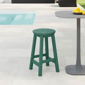 Laguna 24 in. Round HDPE Plastic Backless Counter Height Outdoor Dining Patio Bar Stool in Dark Green