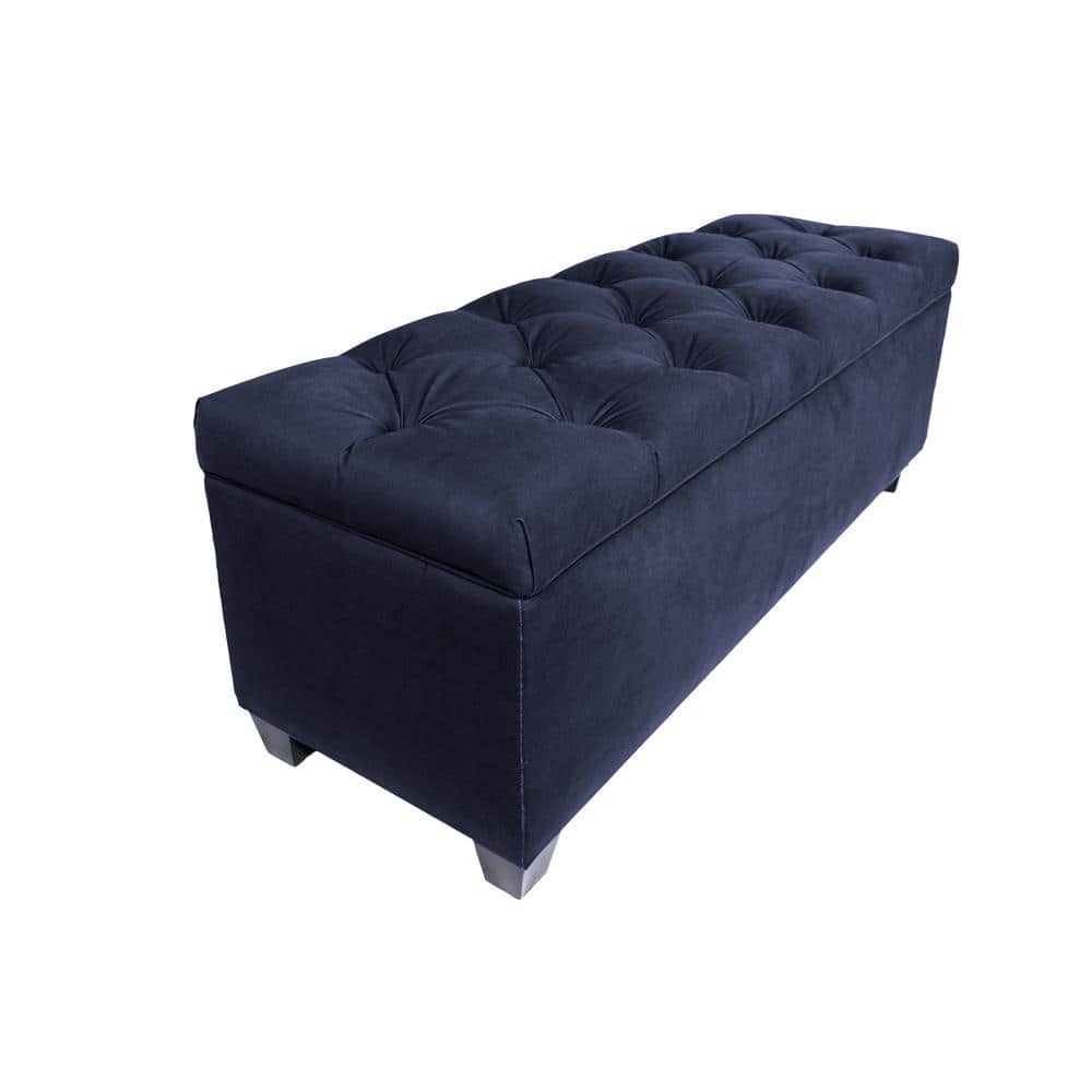 Indigo Diamond Tufted Linen Storage Bench with Shoe Slots