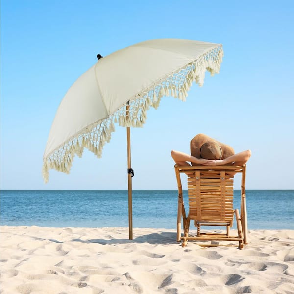cream patio umbrellas 7.5 ft. Metal Pole Market Crank Umbrella in – SUGIFT From Northlight. Cream Fringe Outdoor Umbrella with