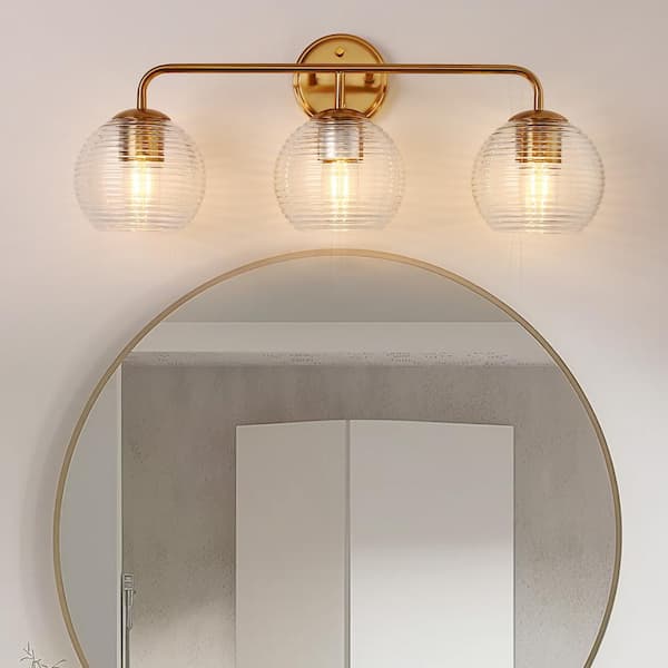 25 in. 3-Light Gold Vanity Light for Bathroom with Globe Clear Glass Shades No Bulbs Included