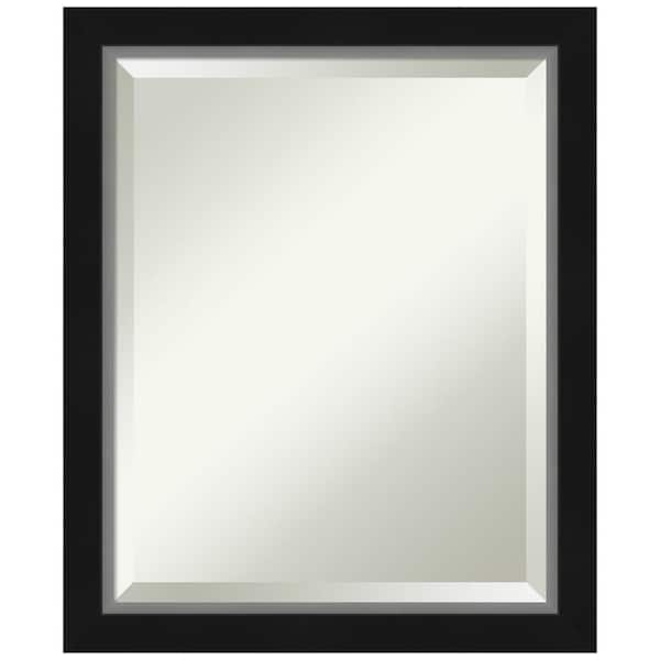 Amanti Art Eva 19 in. x 23 in. Modern Rectangle Framed Black Silver Narrow Wall Mirror