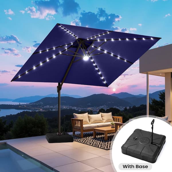 Crestlive Products 11 ft. Square Solar Lighted Cantilever Patio Umbrella in  Navy Blue Outdoor Umbrella w/ 350 lb. Pull Rod Base and Wheels  CL-UWB8739NAV - The Home Depot