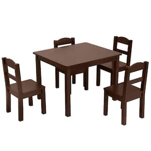 5-Piece Rectangle MDF Top Brown Kids' Table and Chairs Set