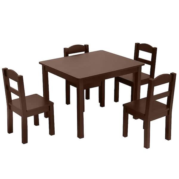 Outopee 5-Piece Rectangle MDF Top Brown Kids' Table and Chairs Set
