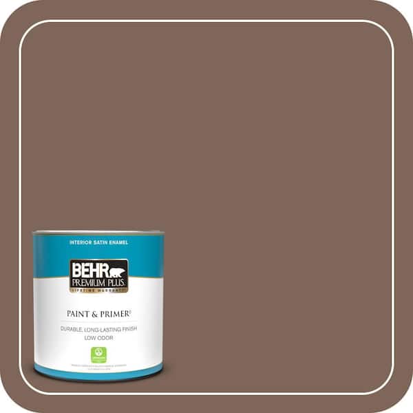 BEHR PREMIUM PLUS 1 qt. #HDC-AC-05 Cocoa Shell Satin Enamel Low Odor Interior Paint & Primer