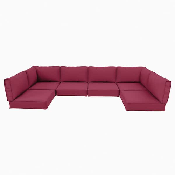 26 in. x 26 in. x 5 in. (14-Piece) Deep Seat Outdoor Sectional Cushion Set Waterproof Replacement Cushions Fuchsia Red