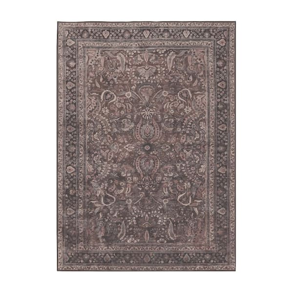 Oriana Ember Mauve Gray 5 ft. x 7 ft. Vintage Floral Paisley Machine Washable Non-Slip Area Rug