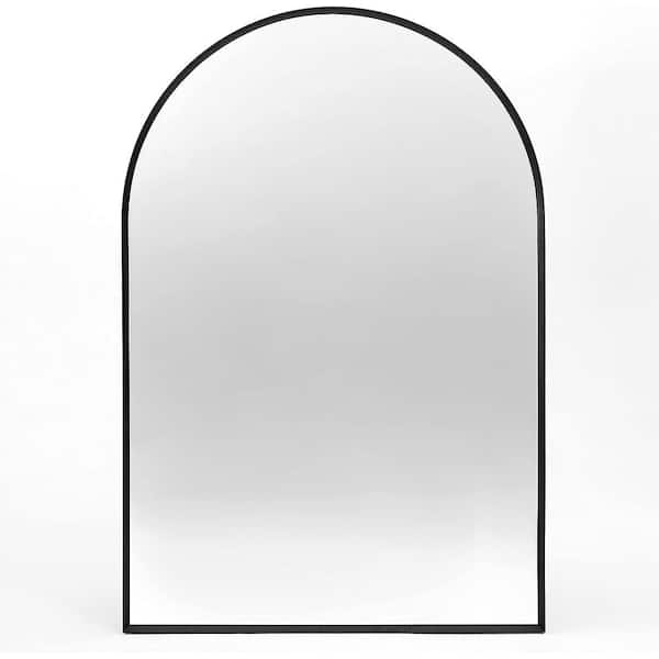 24 in. W x 36 in. H Arched Aluminium Framed Wall Bathroom Vanity Mirror in Black