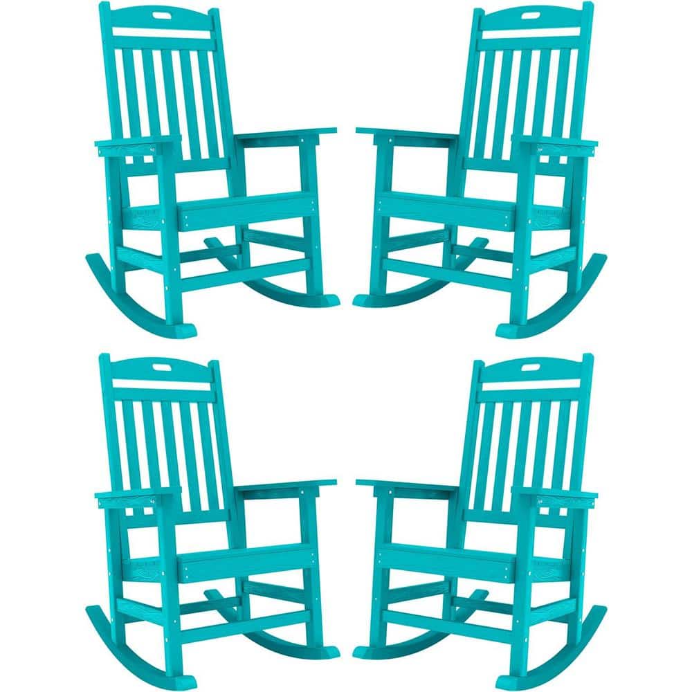 Aruba Blue Plastic Patio Outdoor Rocking Chair, Fire Pit Adirondack Rocker Chair with High Backrest(4-Pack) price history on PriceWatchPro