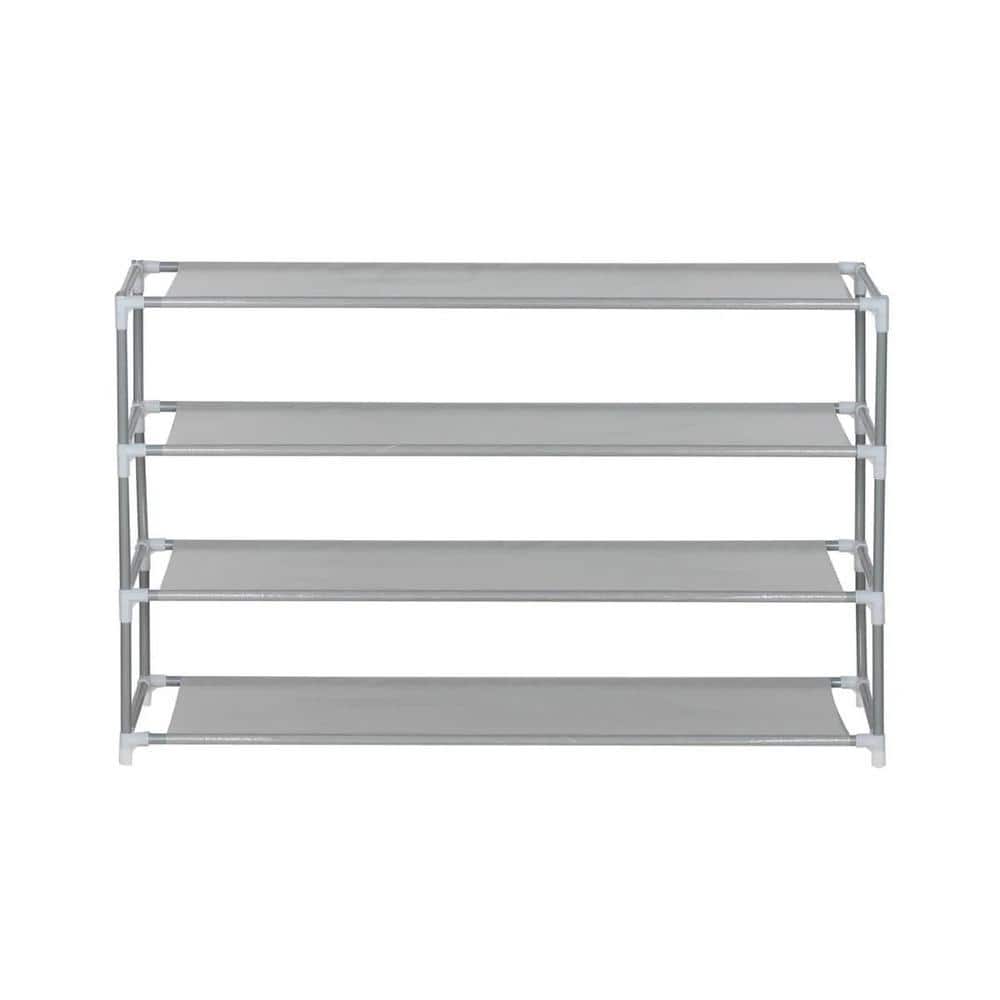 J&V TEXTILES 23 in. H x 29 in. W Space Saving 12-Pair Gray Stainless ...