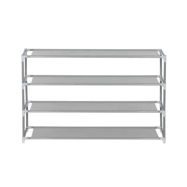 23 in. H x 29 in. W Space Saving 12-Pair Gray Stainless Steel Shoe Rack