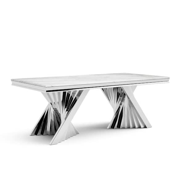 Furniture of America Culve Chrome and White Sintered Stone