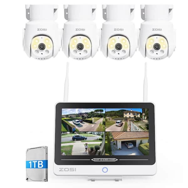 8-Channel 3MP Wi-Fi 1TB NVR Security Camera System with Four 360 Pan Tilt Wired Outdoor Cameras and 12.5 in. LCD Monitor
