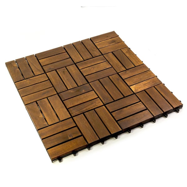 Afoxsos 12 in. x 12 in. Square Teak Wood Interlocking Flooring Tiles Striped Pattern (Pack of 10 Tiles)