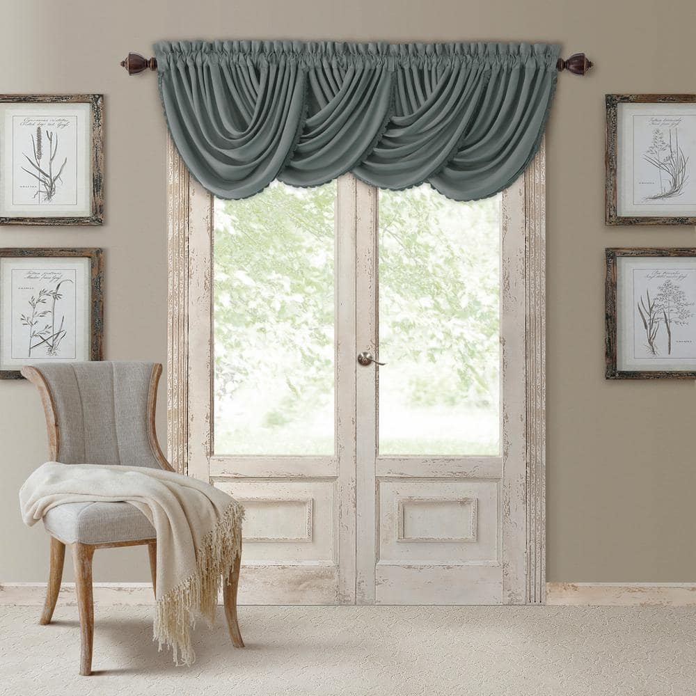 Dusty Blue Polyester Waterfall Rod Pocket Window Valance, 52" x 36"