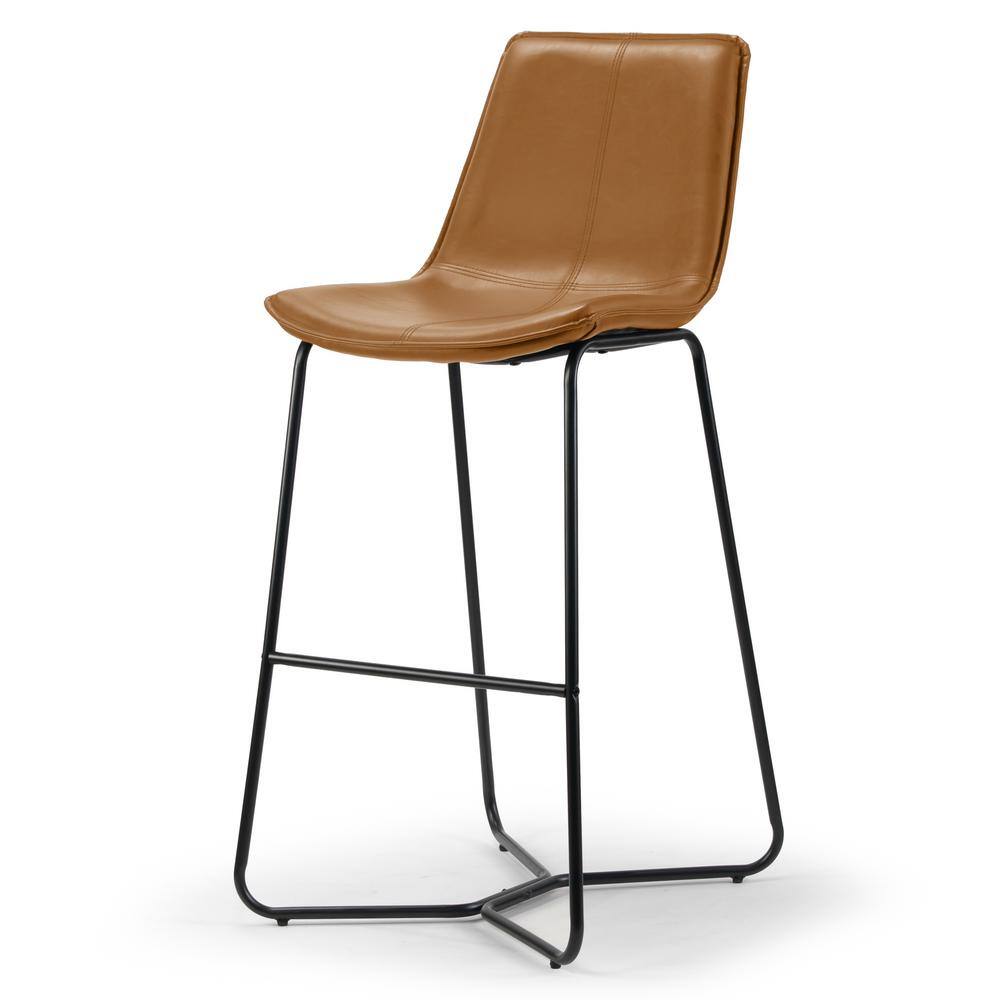 Amery 30" Brown Faux Leather Bar Stool with Black Iron Frame - Set of 2