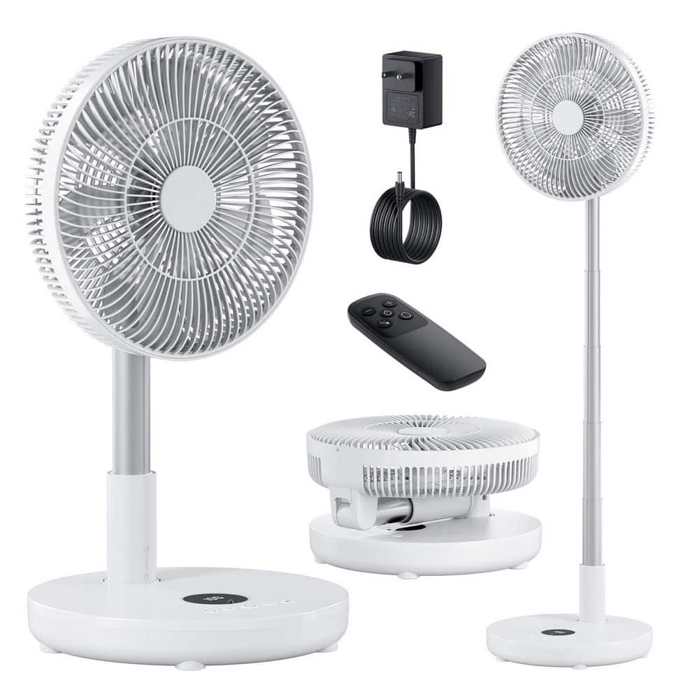 12 in. 6 fan Speeds Floor Fan in White, Portable Quiet Standing Fan with Remote, Foldable Battery Powered Travel Fans price history on PriceWatchPro