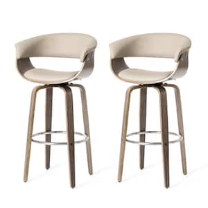 40.5 in. H Mid-Century Modern Gray PU Leather/ Oak bentwood Swivel Chair Low Back Bar Stool (Set of 2)