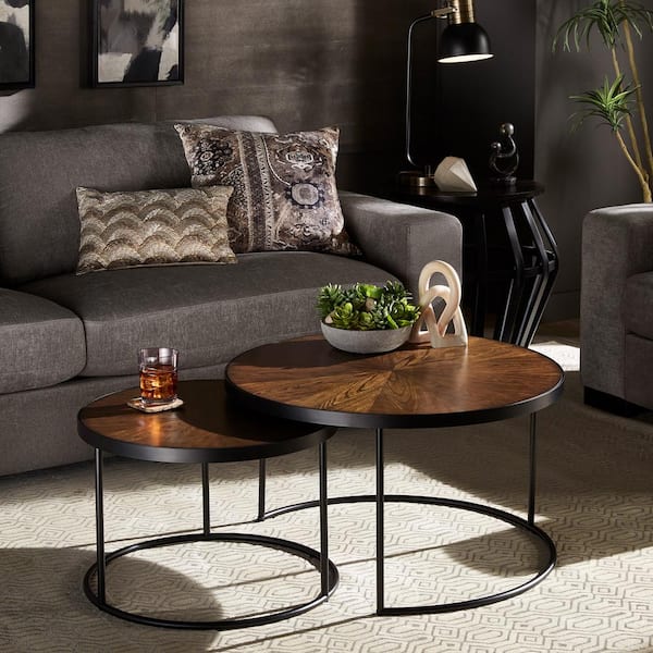 HomeSullivan 22 in. Black Round Wood Nesting Coffee Table