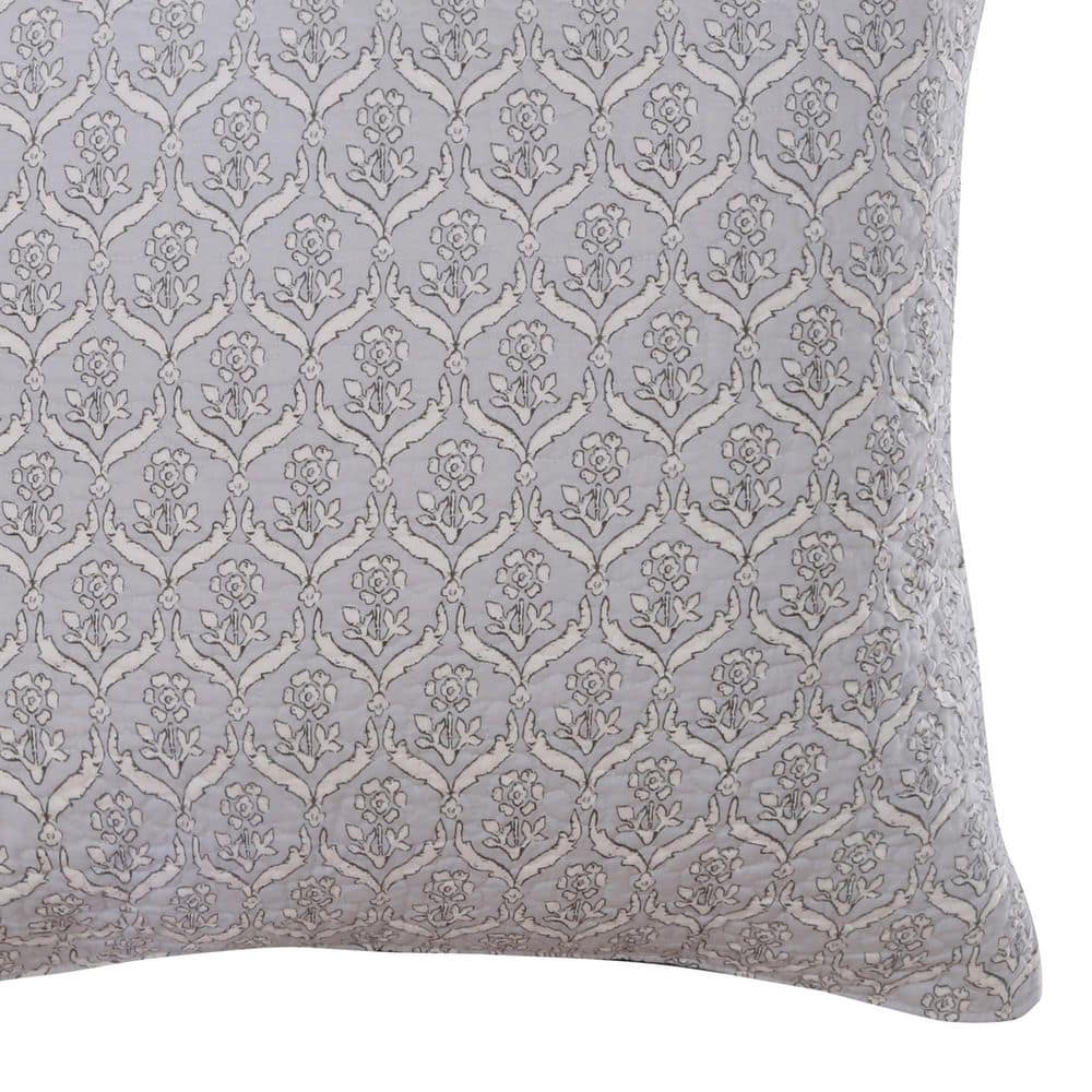 Mockingbird Grey Floral Quilted Cotton Euro Sham (Set of 2)