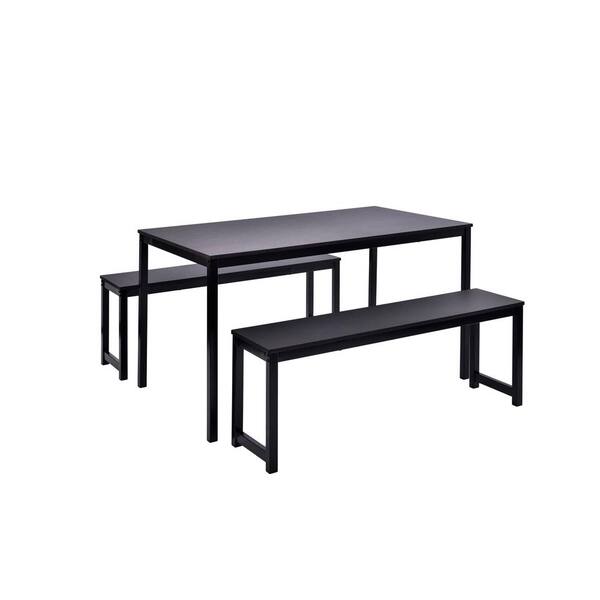 Boyel Living Black 3 Piece Dining Set with Two Side Chairs Benches Modern Dining Room Furniture